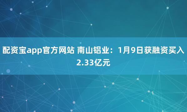 配资宝app官方网站 南山铝业：1月9日获融资买入2.33亿元